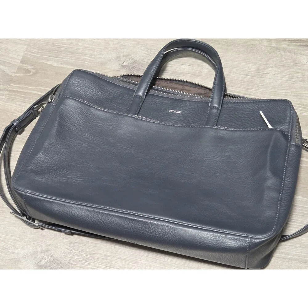 Matt & Nat Tia Satchel Laptop Bag Dark Blue Vegan Leather Briefcase Crossbody
